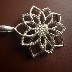 Intricate Silver Tone Floral Necklace Pendant Stamped NRO